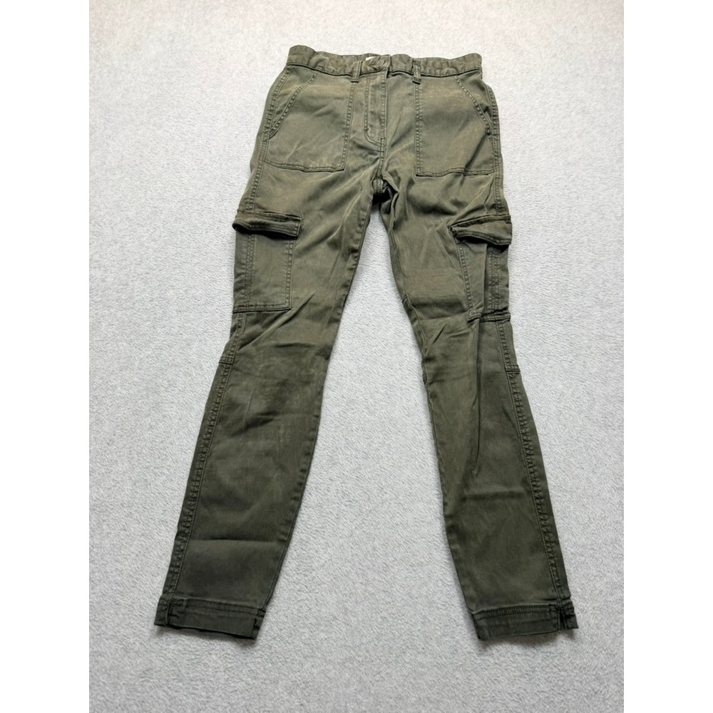 H&M Womens Utility Skinny Cargo Pants Olive Green Size 26 Mid Rise Stretch Slim